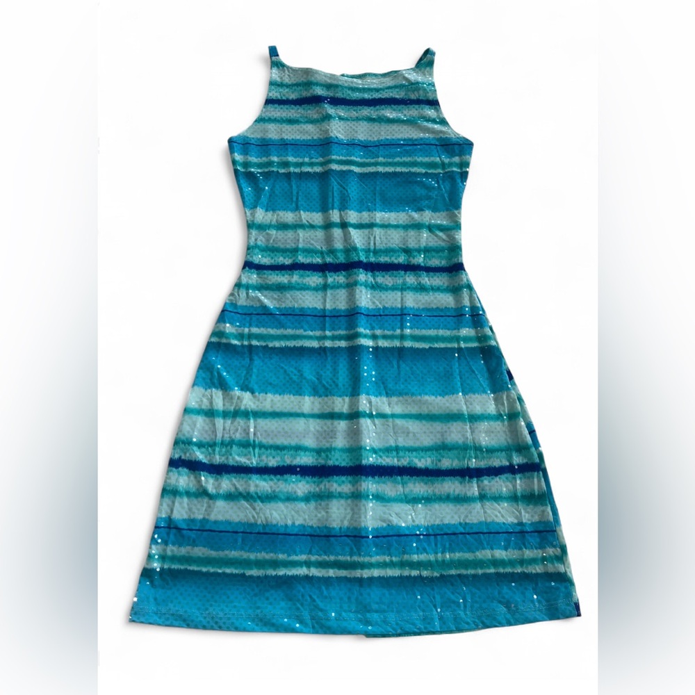 Vintage Blue+Green Boat Neck Shimmer Party Dress by PS Per Seption